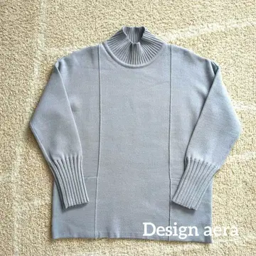 Design aera 블루 그레이 하이넥 니트 스웨터