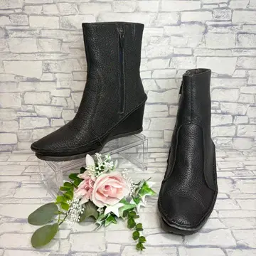 미사용급 히나 데이 그린 사이드 지퍼 사이드 고어 웨지솔 부츠 블랙