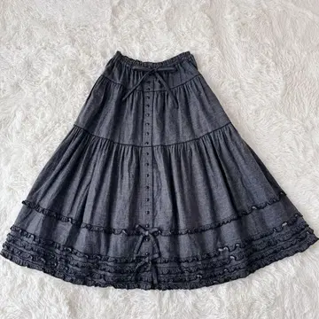 새상품급 2023 핑크하우스 피코프릴 리본 블랙 데님 스커트