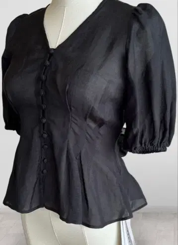 프레이 아이디 퍼프 슬리브 린넨 블라우스 반팔 상의