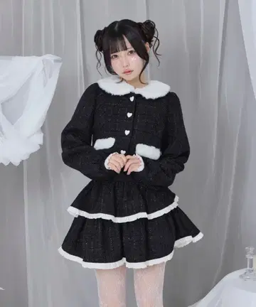 에코 퍼 컬러 트위드 셋업 블랙 Honey Cinnamon 블랙