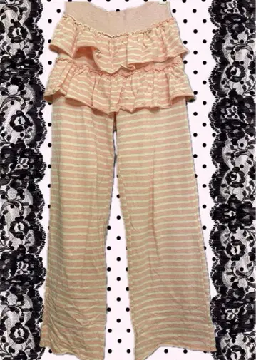 레이어드 스커트 팬츠 파자마 핑크 보더