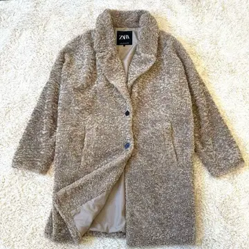 ZARA 보아 코트 테디베어 코트 롱 기장 카멜 오버 사이즈 M