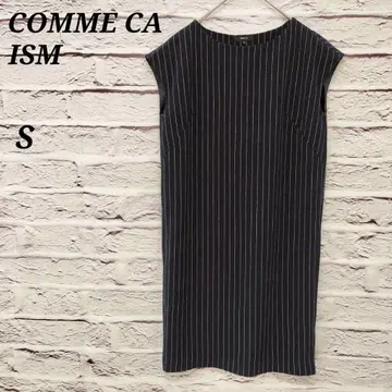 컴시즘 [ S ] 프렌치 슬리브 무릎 기장 원피스 스트라이프 네이비