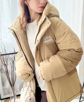 JaVa 후드 부착 베이지 다운 자켓