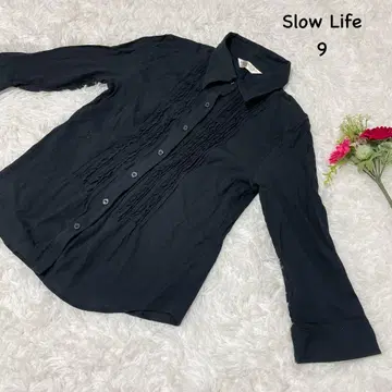 SLOW LIFE [ M ] 프릴 긴팔 셔츠 걸리시 코튼 세탁 가능
