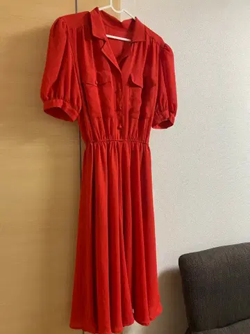 오렌지 반팔 롱 원피스 비비드