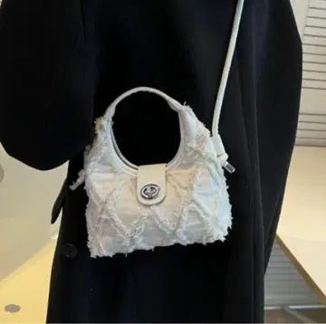 데님 화이트 아웃스티치 숄더백 핸드백