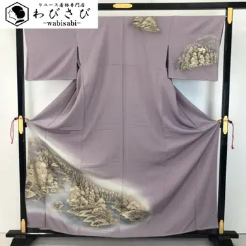 츠케사게 풍경 무늬 크레이프 원단 금채 비둘기깃털색 K-5564