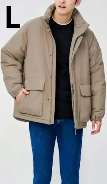 히트 패디드 스탠드 카라 블루종 L 베이지 GU [ 새상품급 ]