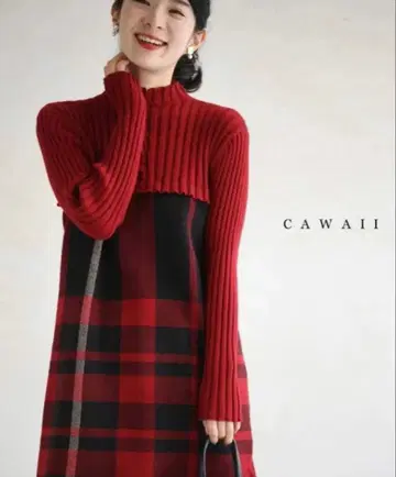 새상품 CAWAII 절개 체크 리브 니트 튜닉 ( S L 대응 )