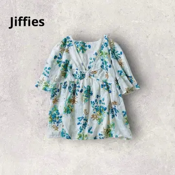 지피즈 블라우스 꽃무늬 플레어 슬리브 일본제 V넥 페미닌 올 패턴