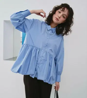 titivate 티티베이트 옷깃 포함 헴 벌룬 셔츠