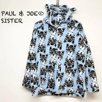 폴앤조 블루 계열 고양이 패턴 캣 상의 보아 후드 부착