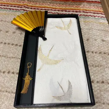 오비 장식 천 금 부채 세트 일본 정통의상 소품 기모노 화이트 학 금 은