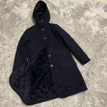 라벤햄 퀼팅 자켓 기모 보아 울 후디드 코트 네이비