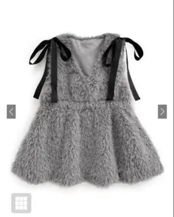 [택 포함 새상품] V넥 리본 퍼 페플럼 튜닉