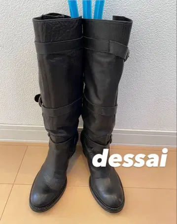 [ dessai ] 천연 가죽 여성용 롱 부츠 블랙 블랙 사이즈 37