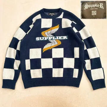 SUPPLIER 서플라이어 체커 패턴 니트 두꺼운 원단 네이비 L