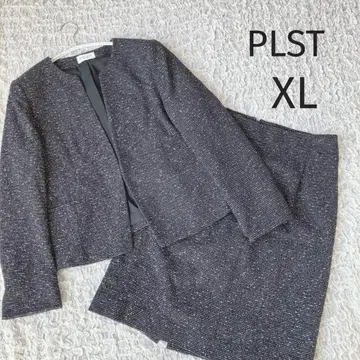 PLST 플라스테 트위드 셋업 노카라 자켓 스커트 XL