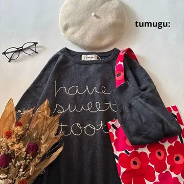 새상품 tumugu 자수 코튼 니트 풀오버