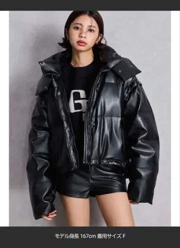 택 포함 새상품 GYDA 2WAY 인조 가죽 미들 기장 다운 코트