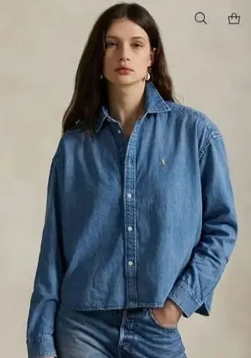 폴로 랄프로렌 크롭 박스 데님 셔츠
