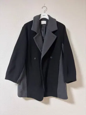 HARE 더블 브레스트 피 코트 블랙 그레이