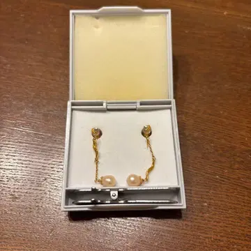 시미즈자카 유리관 삐아리 골드 체인 펄 귀찌 L