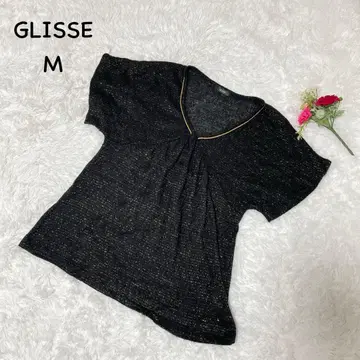 GLISSE [ M ] V넥 라메 프릴 블라우스 걸리시 슬림