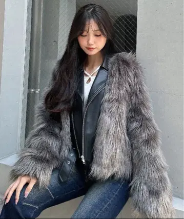 GYDA 레이어드 에코 퍼 라이더 자켓