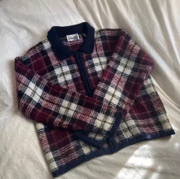 90s vtg 체크 니트 가디건 모헤어