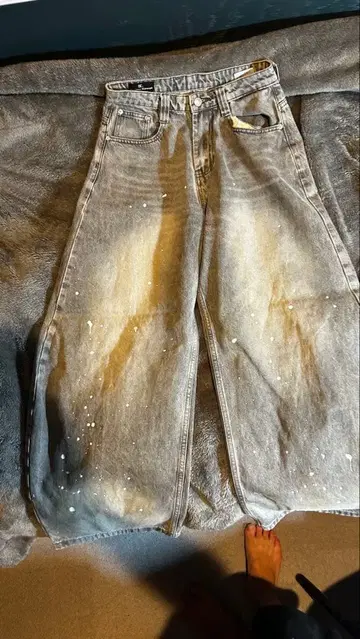 Permanency Concept 페인트 가공 와이드 레그 데님