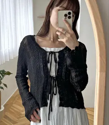 택 포함 새상품 DISCOAT 스카시 앞 리본 가디건