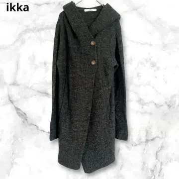 이카 후드 부착 니트 가디건 긴팔 롱 기장 M 다크 그레이 양모 혼방