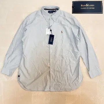 미사용 새상품 랄프 로렌 블루 스트라이프 BD 셔츠 자수 로고 XXL