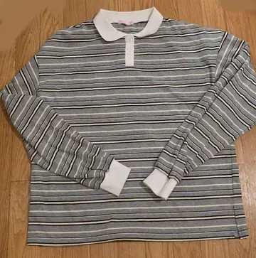 [ WC ] 그레이 보더 긴팔 피케 셔츠