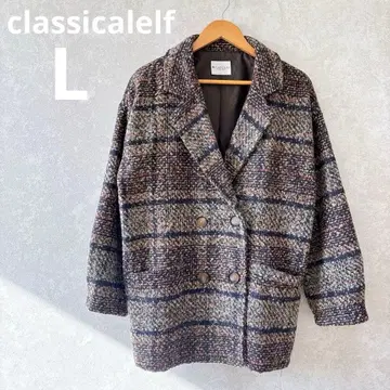 클래식 엘프 부클레 기모 체크 무늬 오버 사이즈 더블 자켓 코트