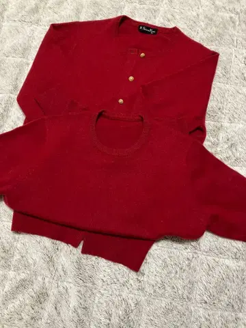 니트 스웨터 캐시미어 100% 레드 긴팔 가디건 앙상블 빨간색