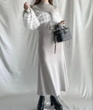 자카드 가디건 레이어드 니트 원피스 NOMAE 노마에 그레이