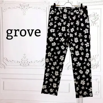 [그로브] 팬츠/하의 [L] 블랙 꽃무늬 올 패턴 루즈핏 빅사이즈