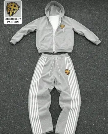 그레이 셋업 상하의 세트 지퍼 후드티 x 와이드 팬츠 라인