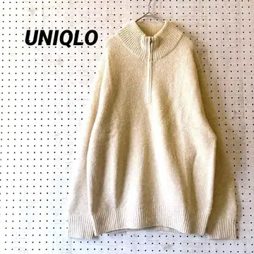 유니클로 하프 지퍼 니트 리브 스탠드 카라 M 포근한 소재 부드러운