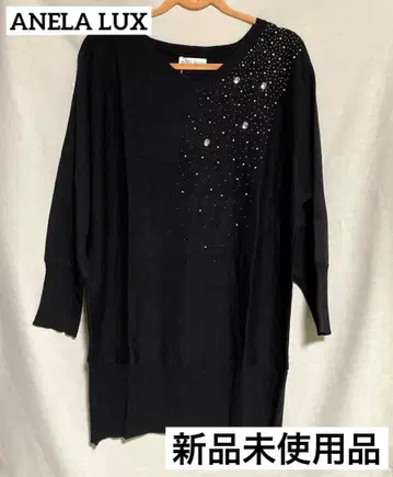 ANELA LUX 아네라럭스 비즈 장식 블랙 긴팔 니트 튜닉
