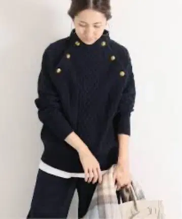 새상품급 프레임워크 해밀턴 아란 풀오버 케이블 니트 네이비