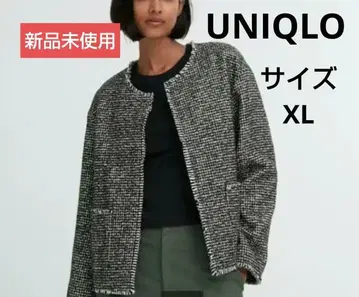미사용 새상품 UNIQLO 트위드 노카라 자켓 다크 그레이