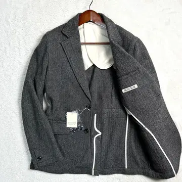 택 포함 MITSUMINE 린넨 혼방 헤링본 테일러드 자켓