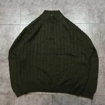 CHAPS 하프 지퍼 하이넥 코튼 로고 케이블 니트 스웨터