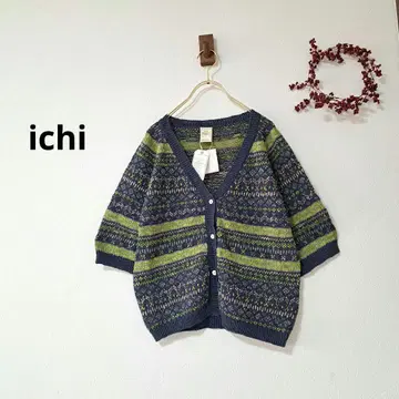 이치 [택 포함 새상품] 면린넨 자카드 가디건 5분 소매 네이비 내추럴