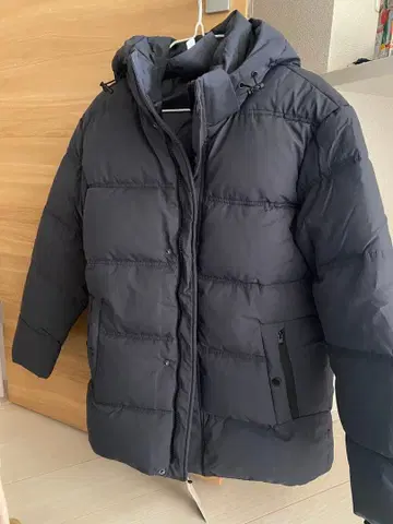 남성용 후드 부착 네이비 중목화 자켓